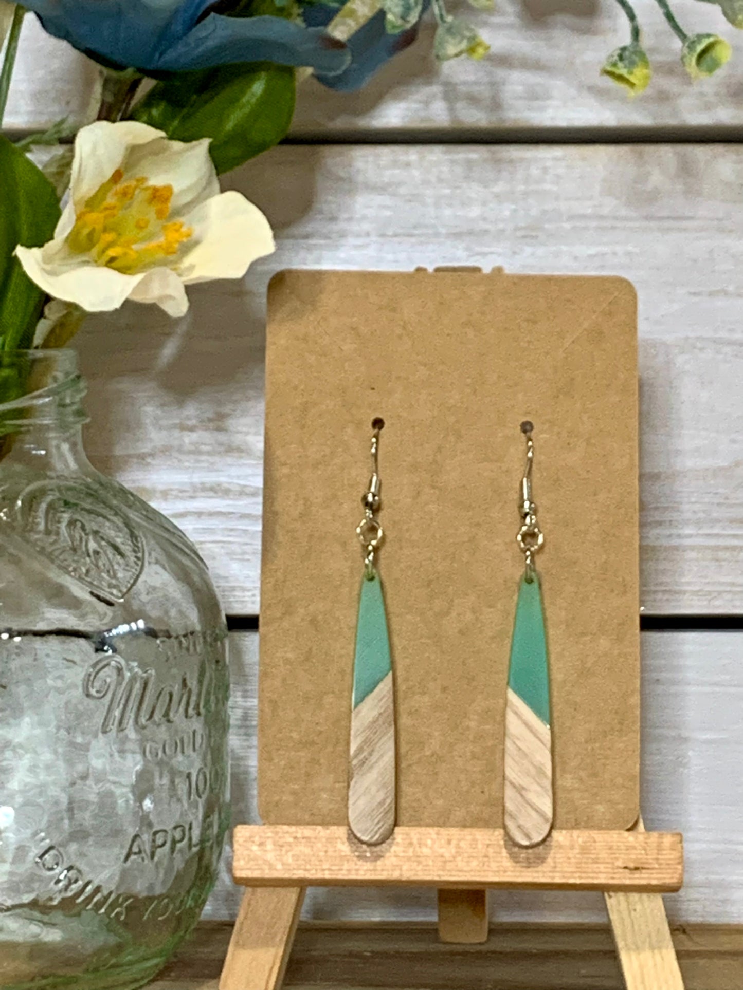 Wood & Colored Resin Drop Earrings-multiple colors