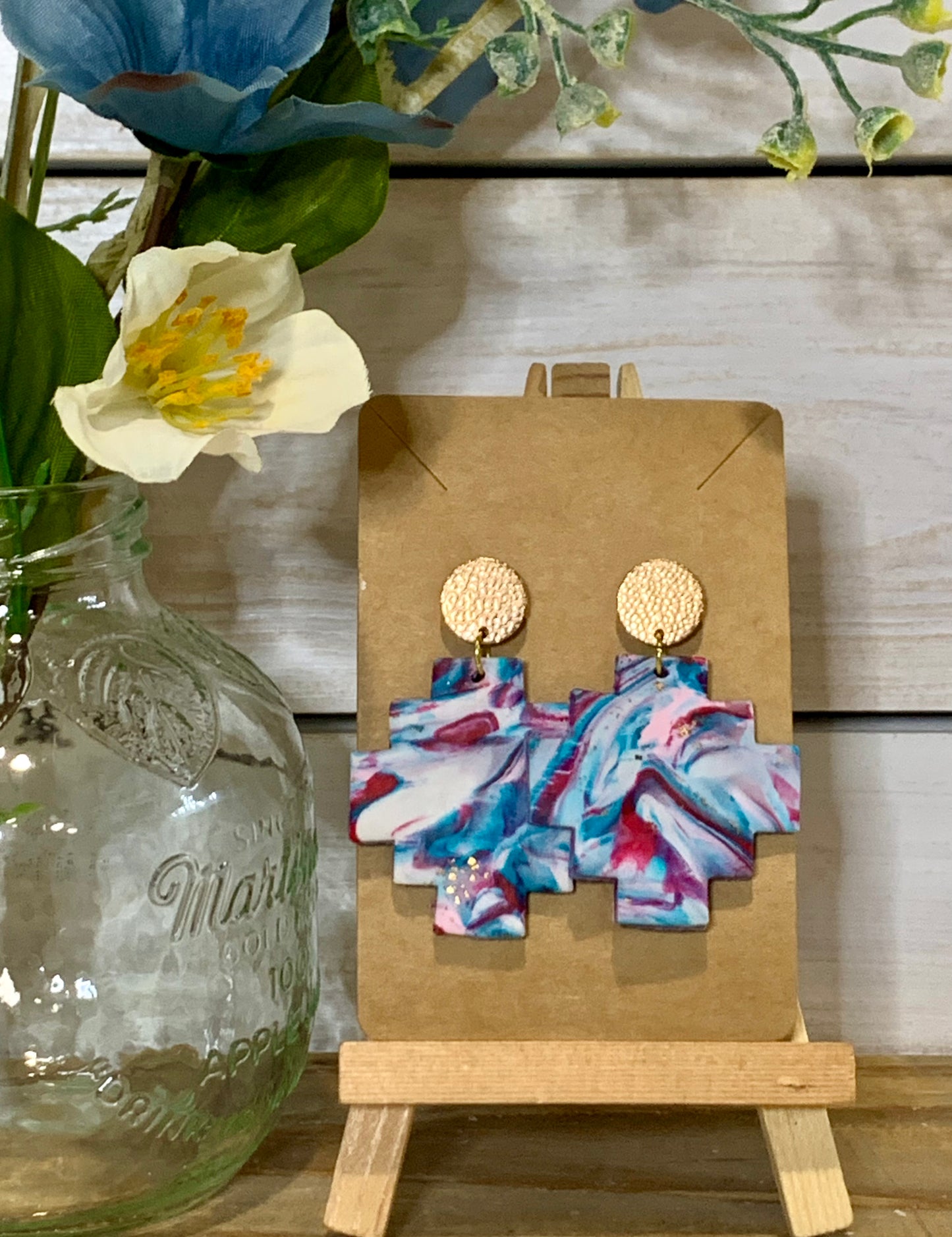 Mixed Pastel Colors Earring with Gold Circle Stud