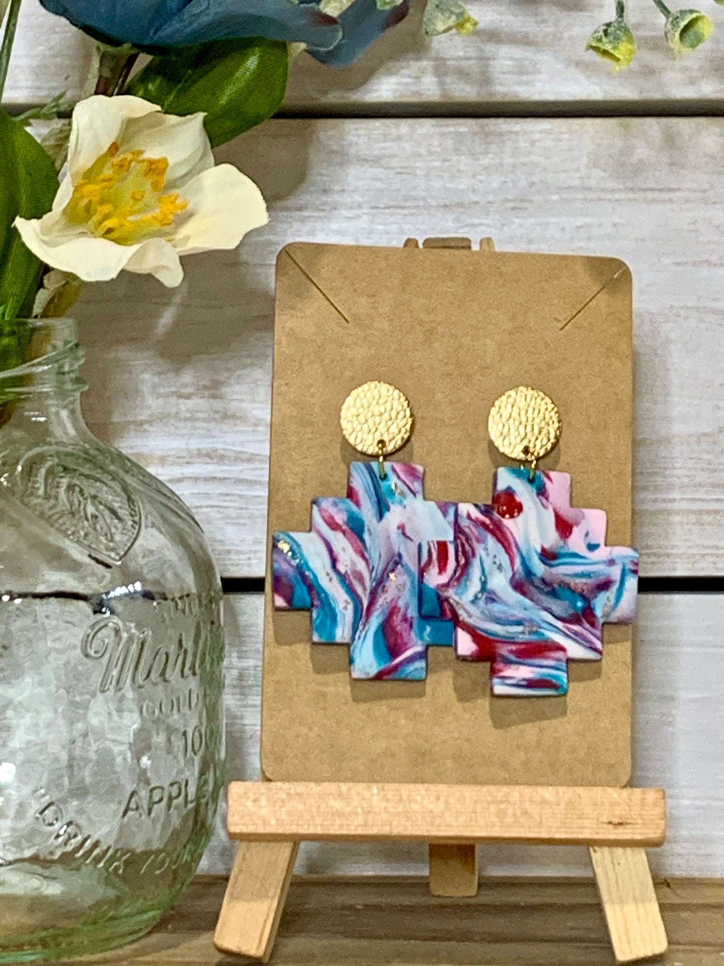 Mixed Pastel Colors Earring with Gold Circle Stud