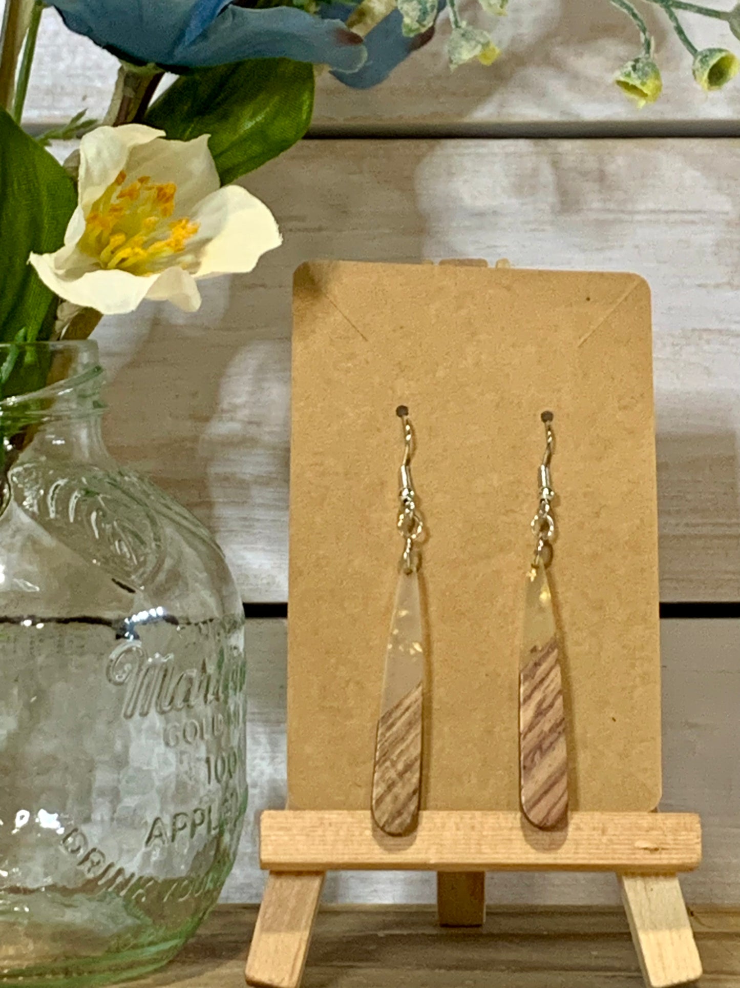 Wood & Colored Resin Drop Earrings-multiple colors