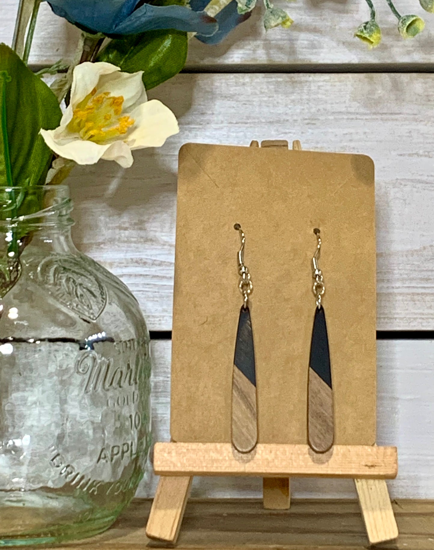Wood & Colored Resin Drop Earrings-multiple colors