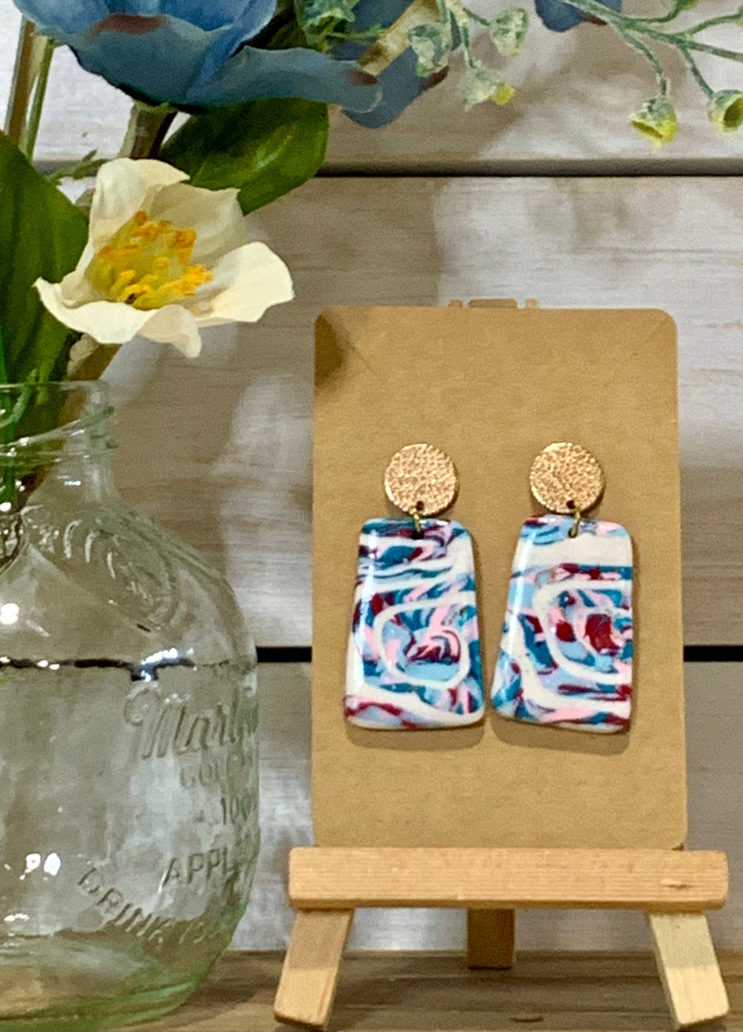 Mixed Pastel Colors Earring with Gold Circle Stud
