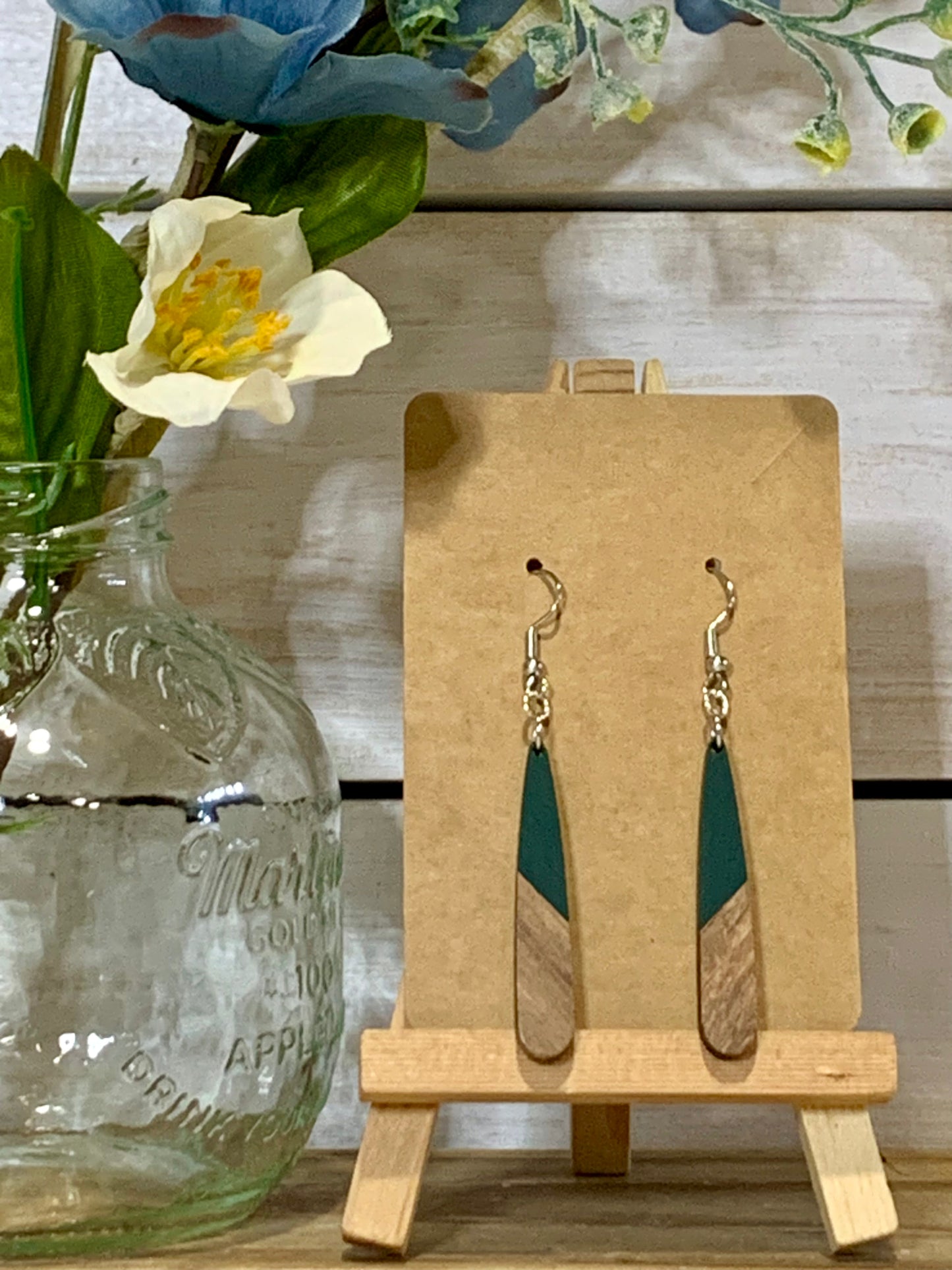 Wood & Colored Resin Drop Earrings-multiple colors