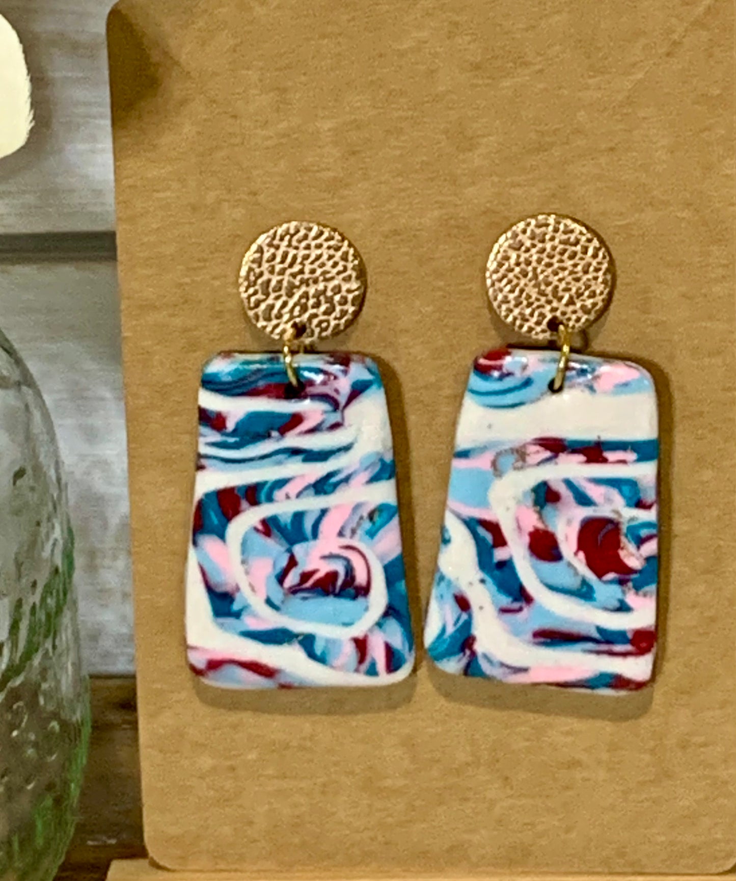 Mixed Pastel Colors Earring with Gold Circle Stud