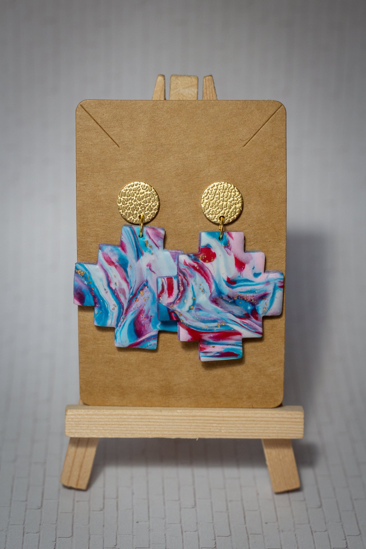 Mixed Pastel Colors Earring with Gold Circle Stud