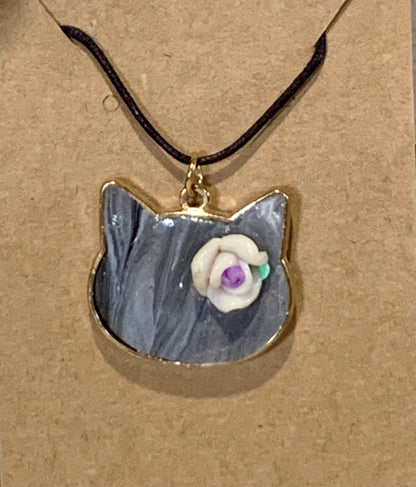 Cute Cat with Rose Necklace